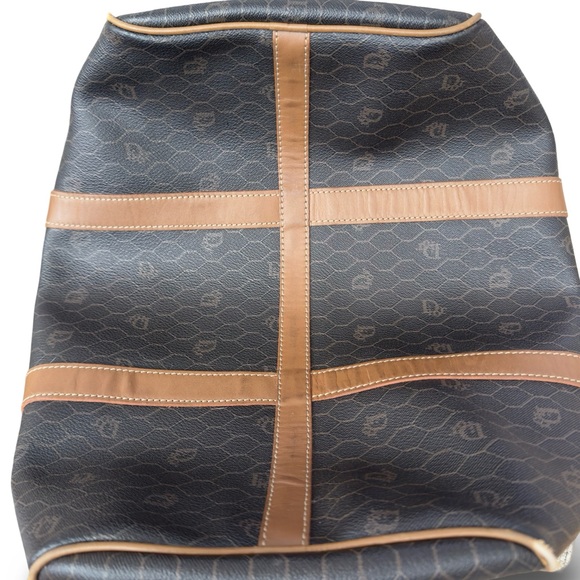 Christian Dior Monogram Honeycomb Boston Bag Purse Duffel Black Brown Leather - Picture 9 of 12